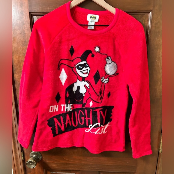 WARNER BROS Harley Quinn Cute Christmas Pajama top. Size Jrs L - Picture 2 of 5